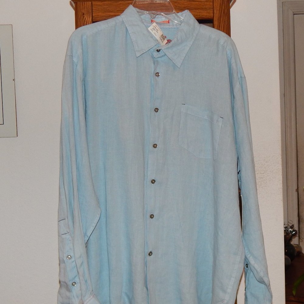 NWT $135 EQ by EQUILIBRIO Sky Blue Linen L/S Shirt  2X XXL